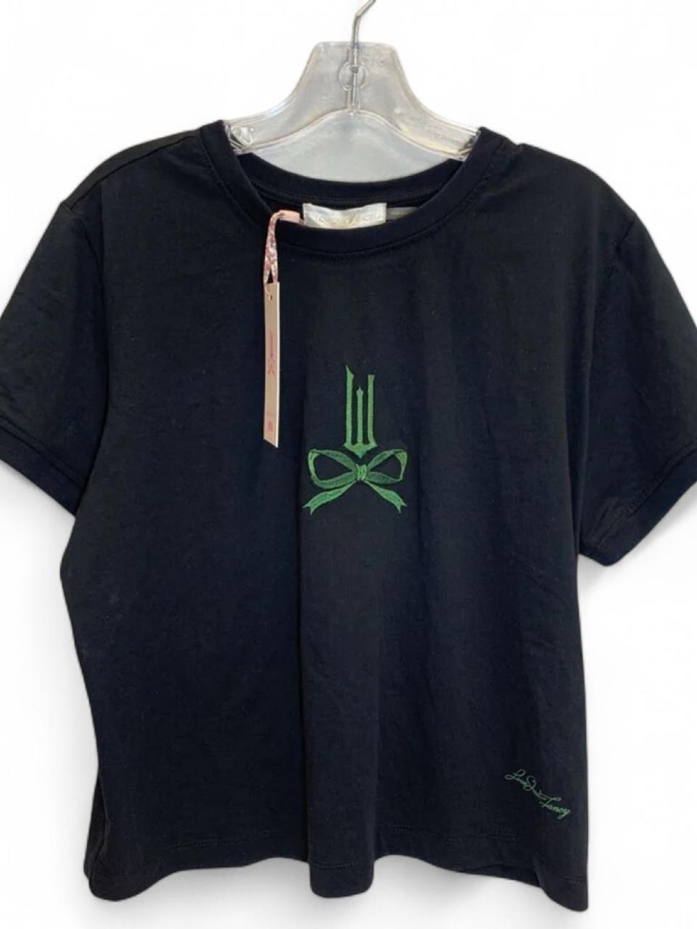 LoveShackFancy Black Tank with Green Bow Embroidery